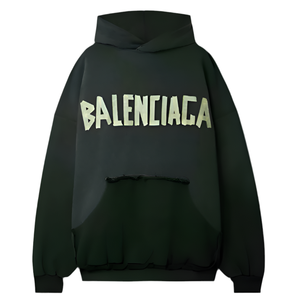 Balenciaga Tape Type Ripped Pocket Hoodie Oversized Black