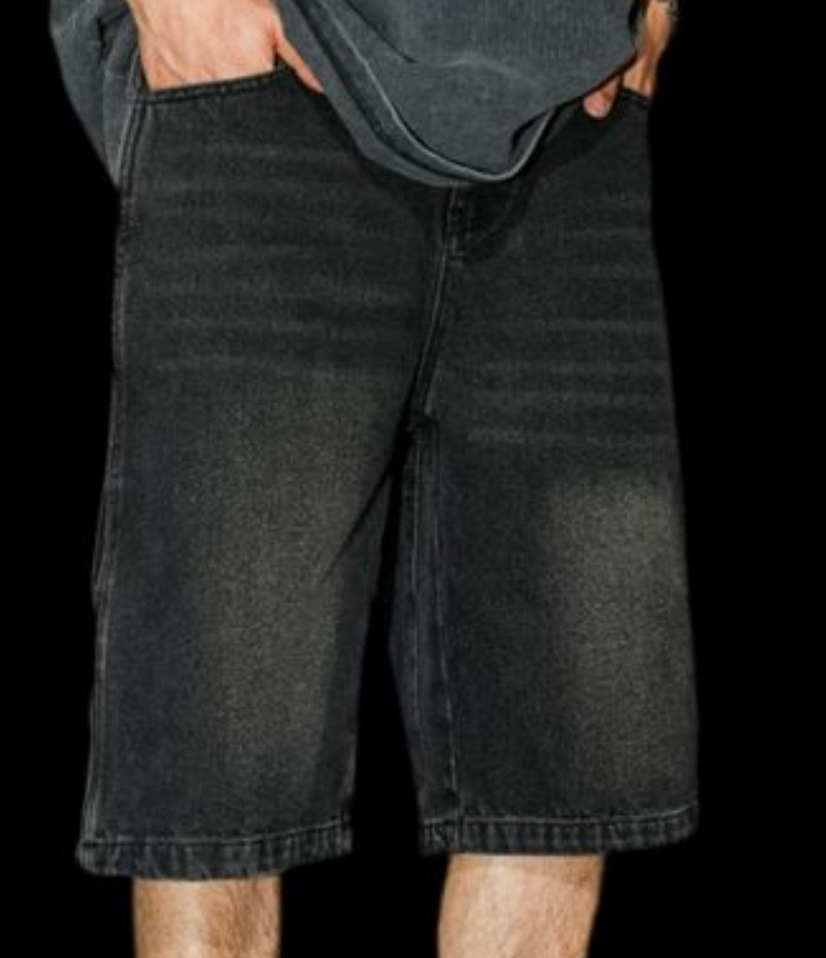 Black Washed Denim Shorts