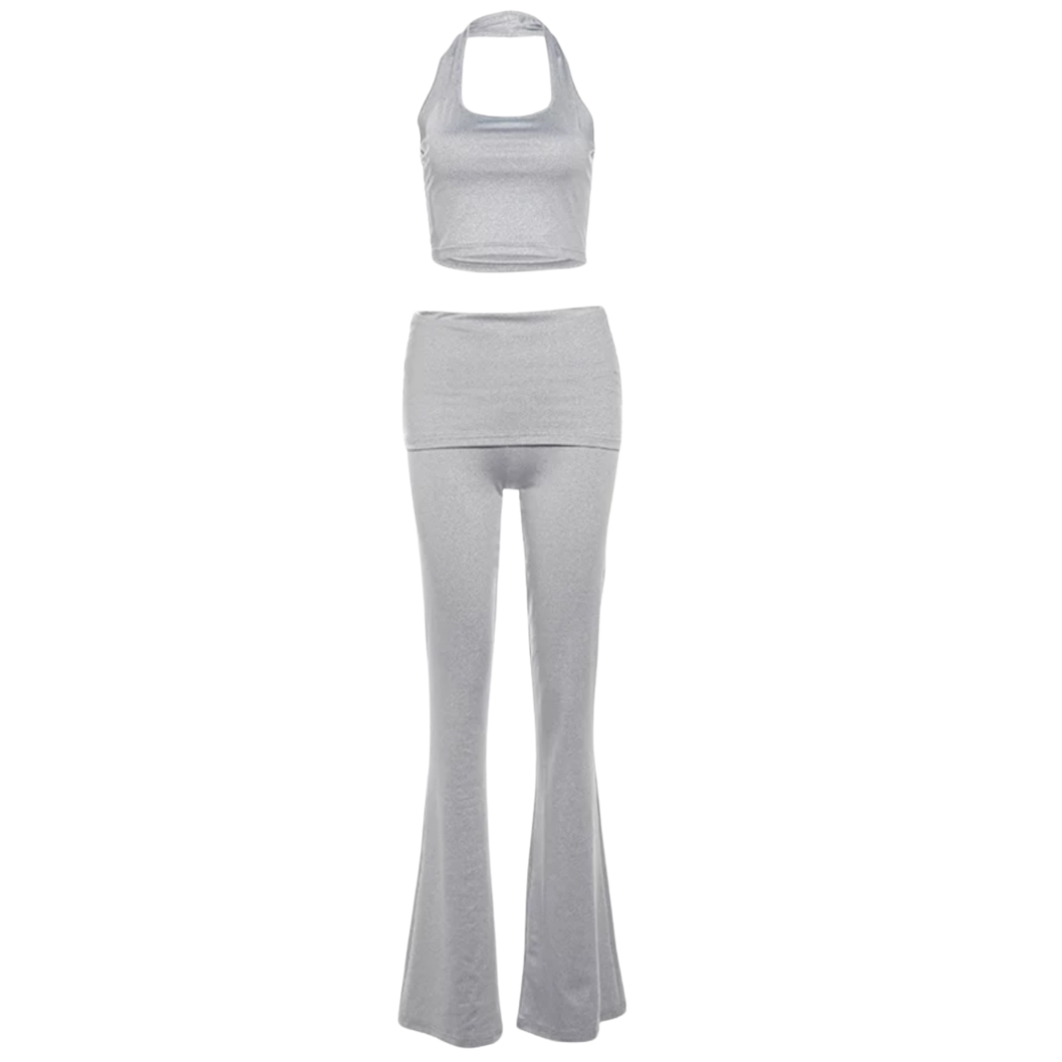 Women's Two-Piece Flare Pants and Crop Top Set