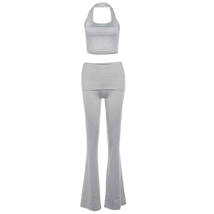 Women's Two-Piece Flare Pants and Crop Top Set